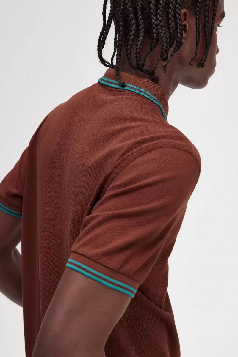 fred perry m3600 herrenhemd whiskybraun tiefmint tiefmint