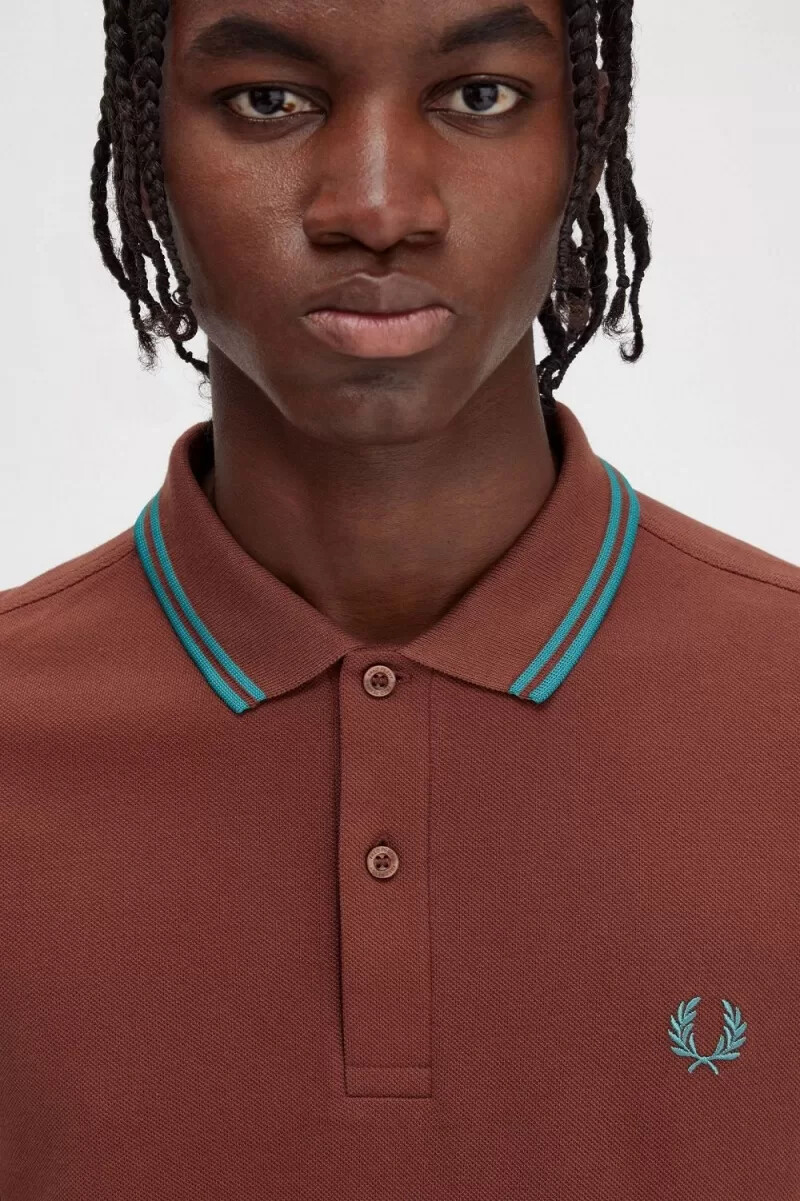fred perry m3600 herrenhemd whiskybraun tiefmint tiefmint