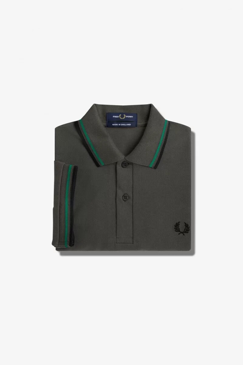 fred perry m12 herrenhemd feldgrün grün schwarz