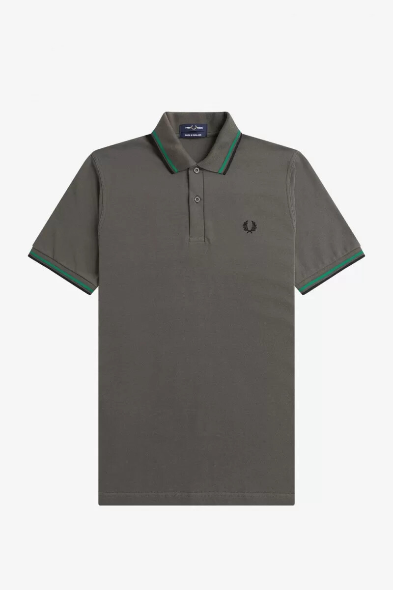fred perry m12 herrenhemd feldgrün grün schwarz