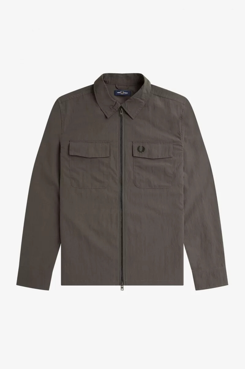 fred perry leichtes herrenhemd mit reißverschluss feldgrün