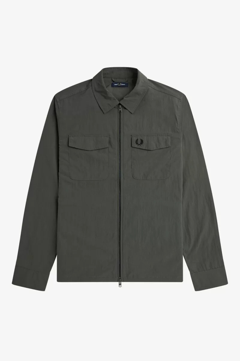 fred perry leichtes herrenhemd mit reißverschluss feldgrün