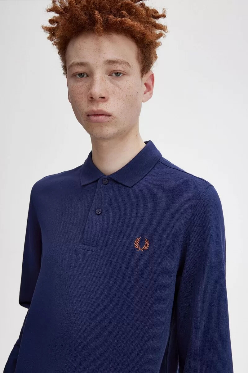 fred perry m6006 herrenhemd französischblau whiskybraun