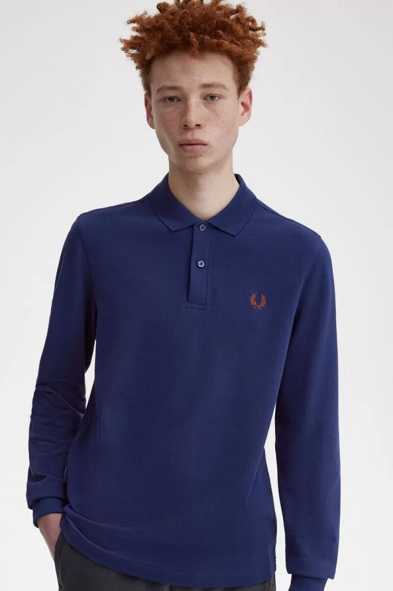 fred perry m6006 herrenhemd französischblau whiskybraun