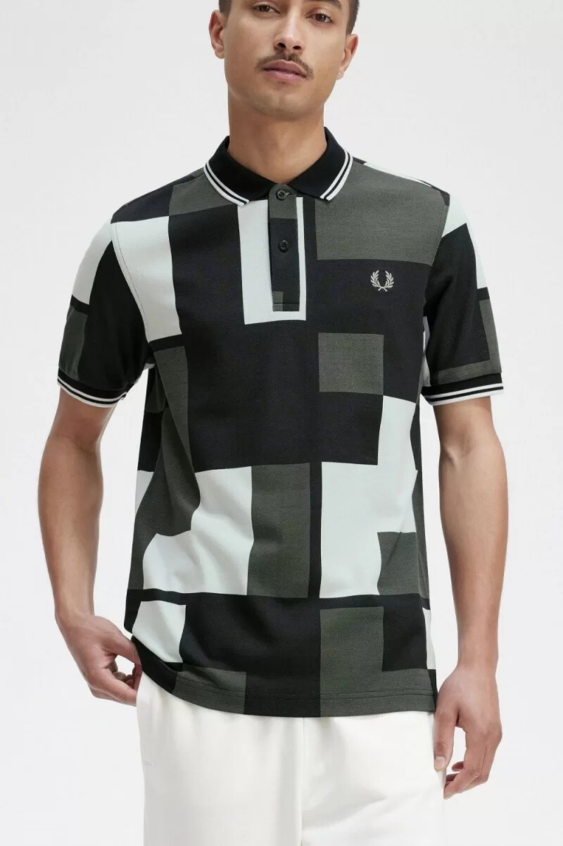 fred perry herrenhemd mit pixelprint hellblau