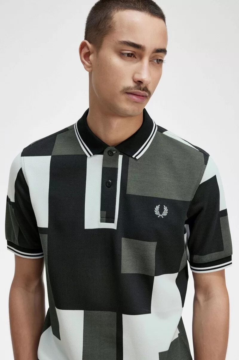 fred perry herrenhemd mit pixelprint hellblau