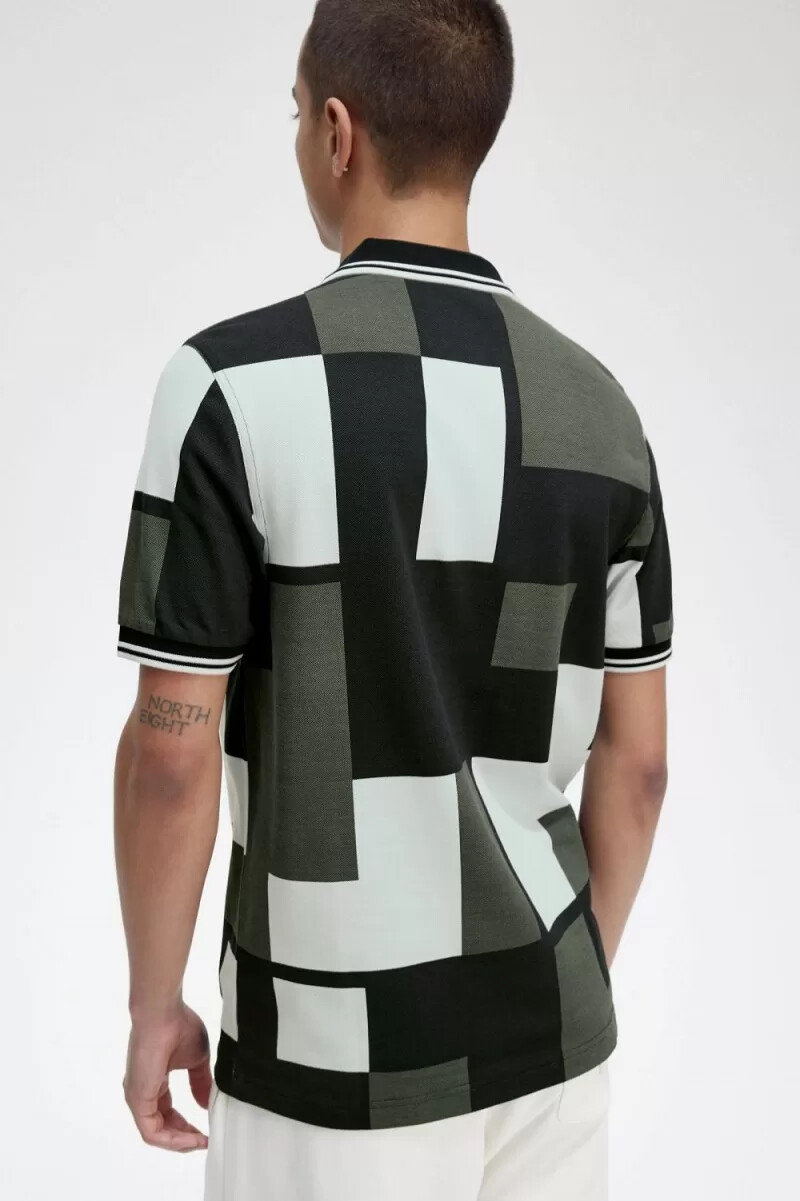 fred perry herrenhemd mit pixelprint hellblau