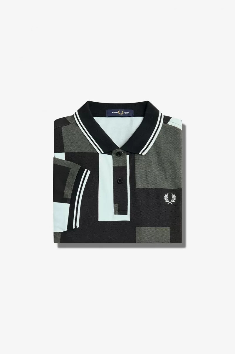 fred perry herrenhemd mit pixelprint hellblau