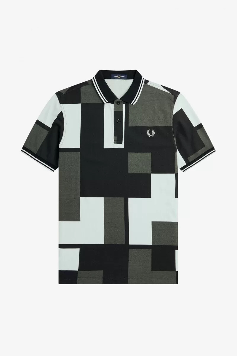 fred perry herrenhemd mit pixelprint hellblau