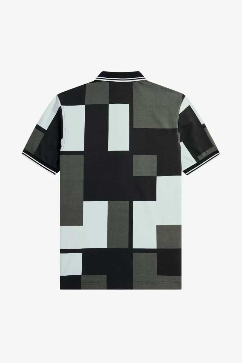 fred perry herrenhemd mit pixelprint hellblau