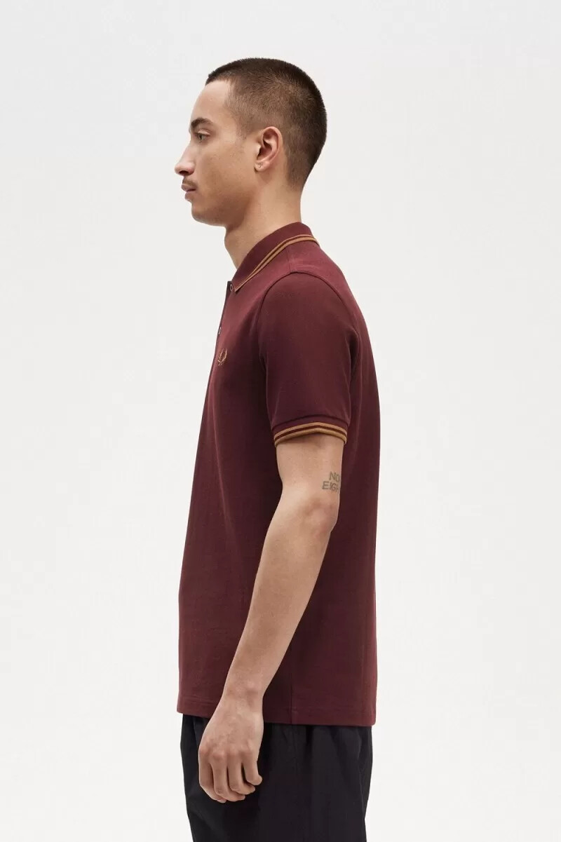 fred perry m3600 herrenhemd oxblood brown