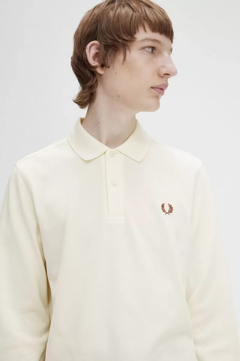 fred perry m6006 herrenhemd beige whisky braun