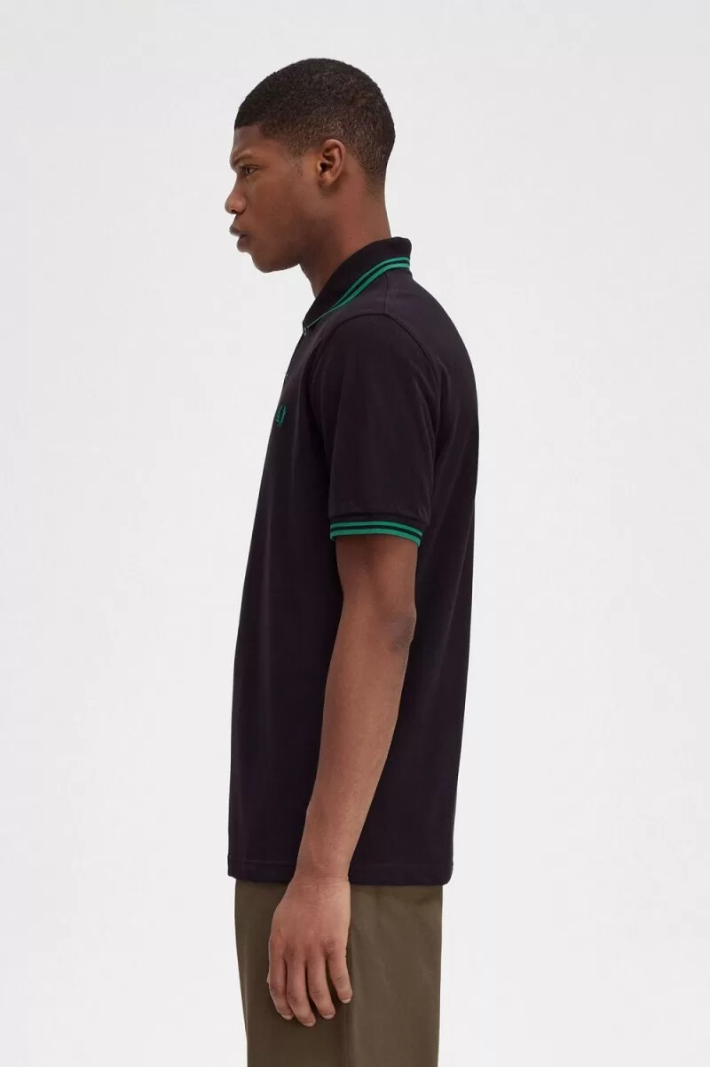 fred perry m12 herrenhemd schwarz grün