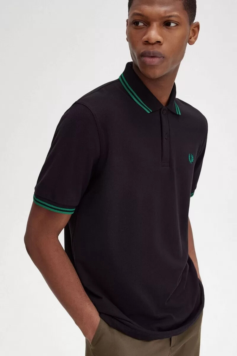 fred perry m12 herrenhemd schwarz grün