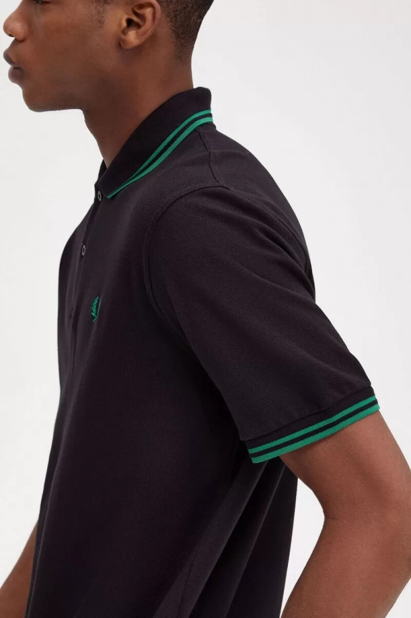 fred perry m12 herrenhemd schwarz grün