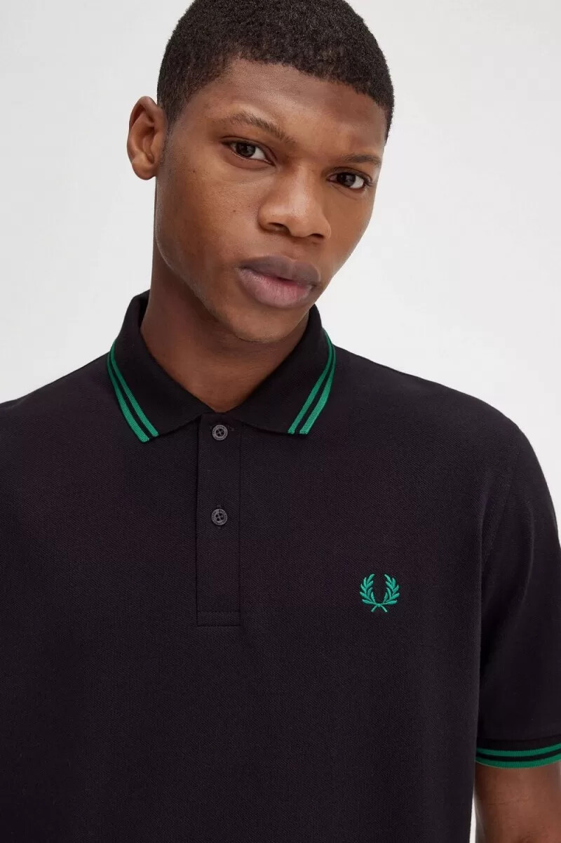 fred perry m12 herrenhemd schwarz grün
