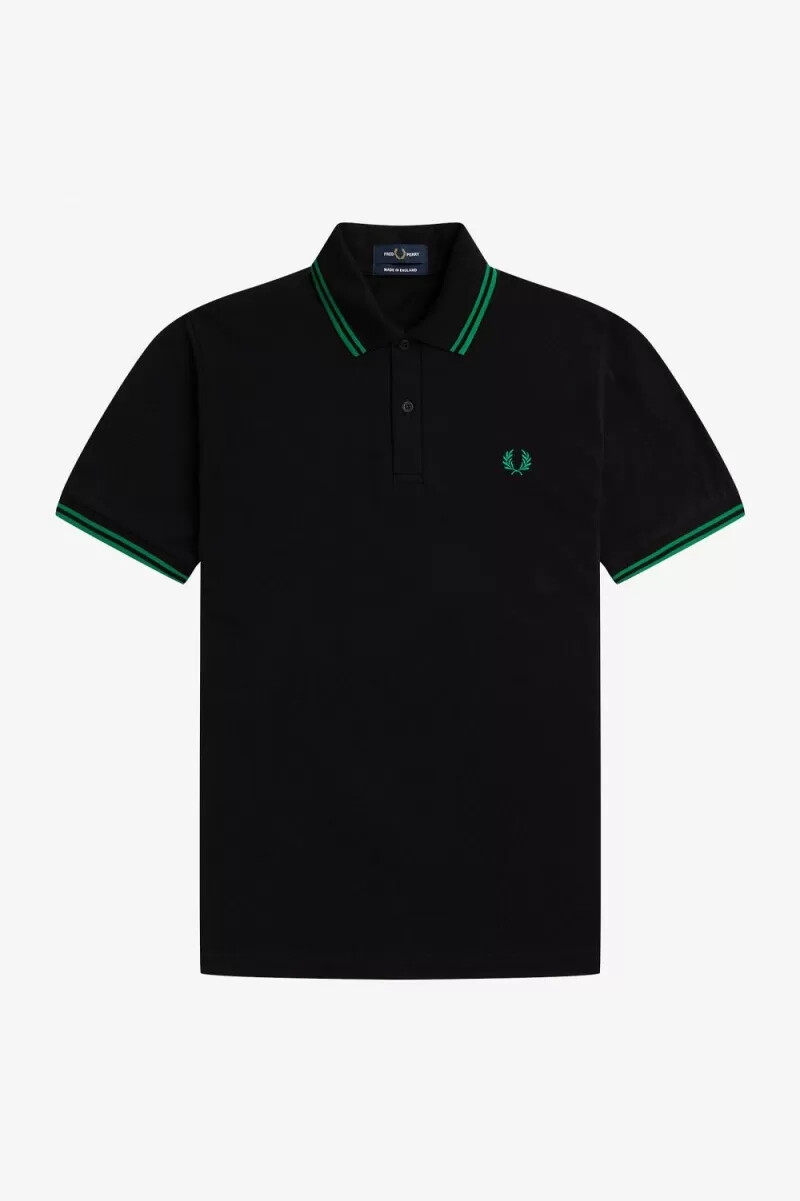 fred perry m12 herrenhemd schwarz grün