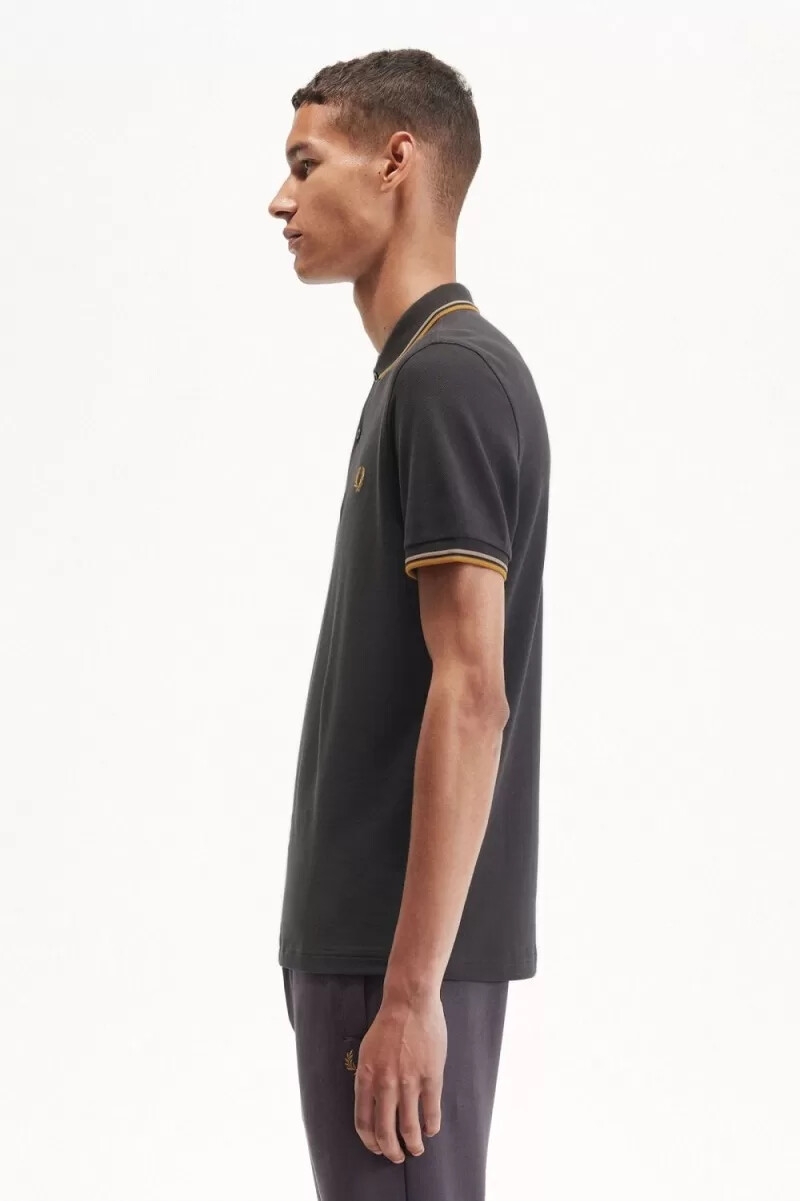 fred perry m3600 herrenhemd anchor grau grün dunkelbraun