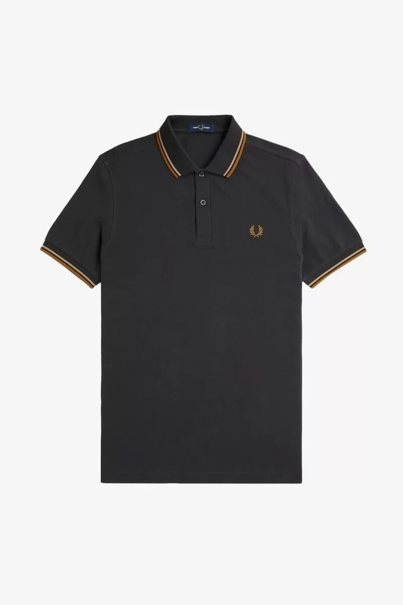 fred perry m3600 herrenhemd anchor grau grün dunkelbraun