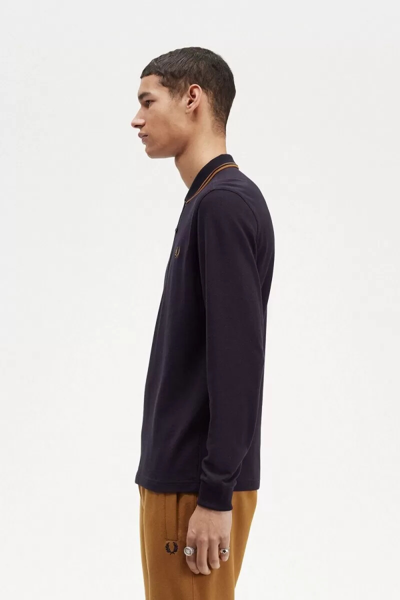 fred perry m3636 herrenhemd marineblau dunkelbraun