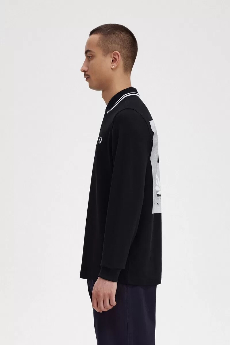 fred perry rave grafik langarm-herrenhemd schwarz