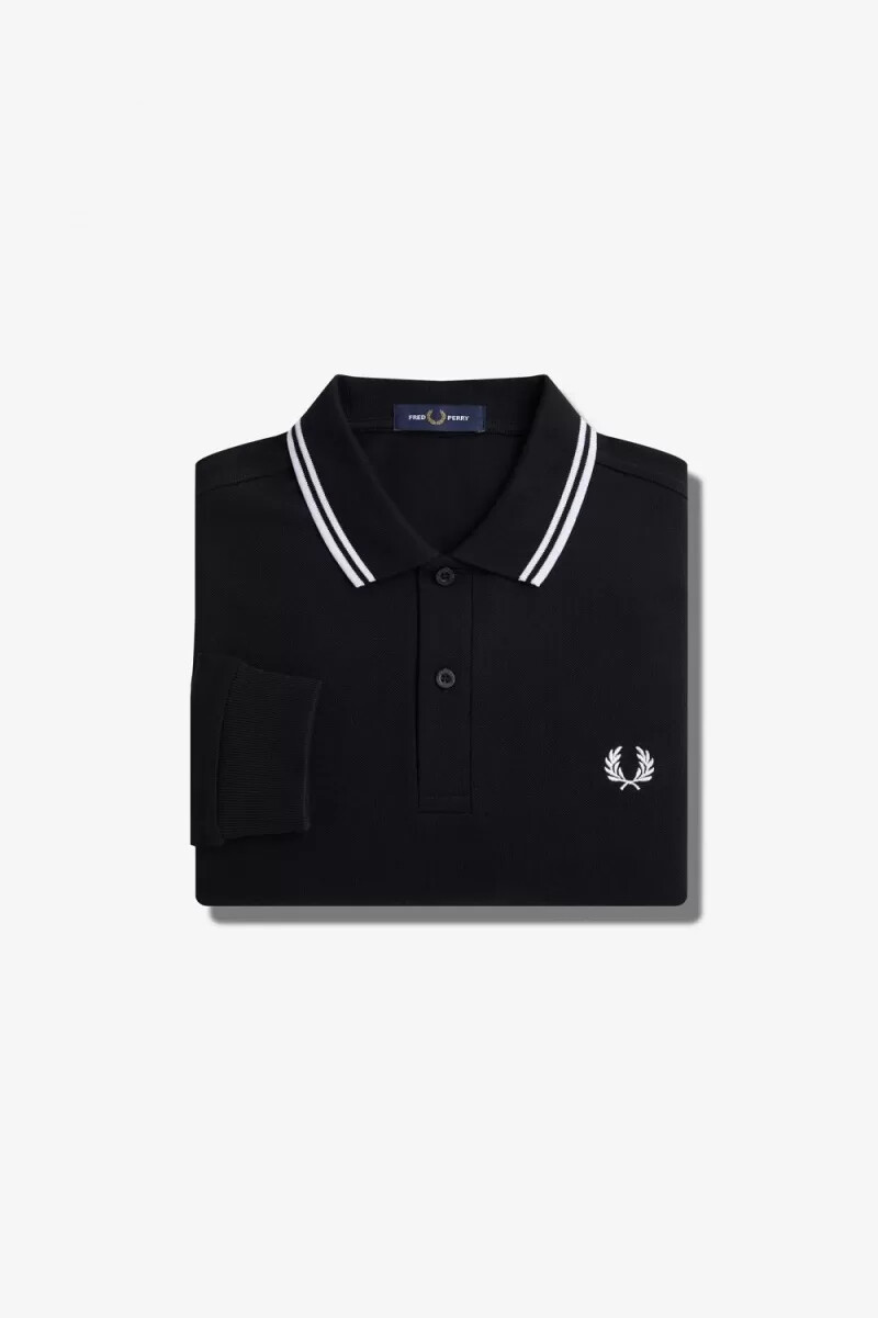 fred perry rave grafik langarm-herrenhemd schwarz