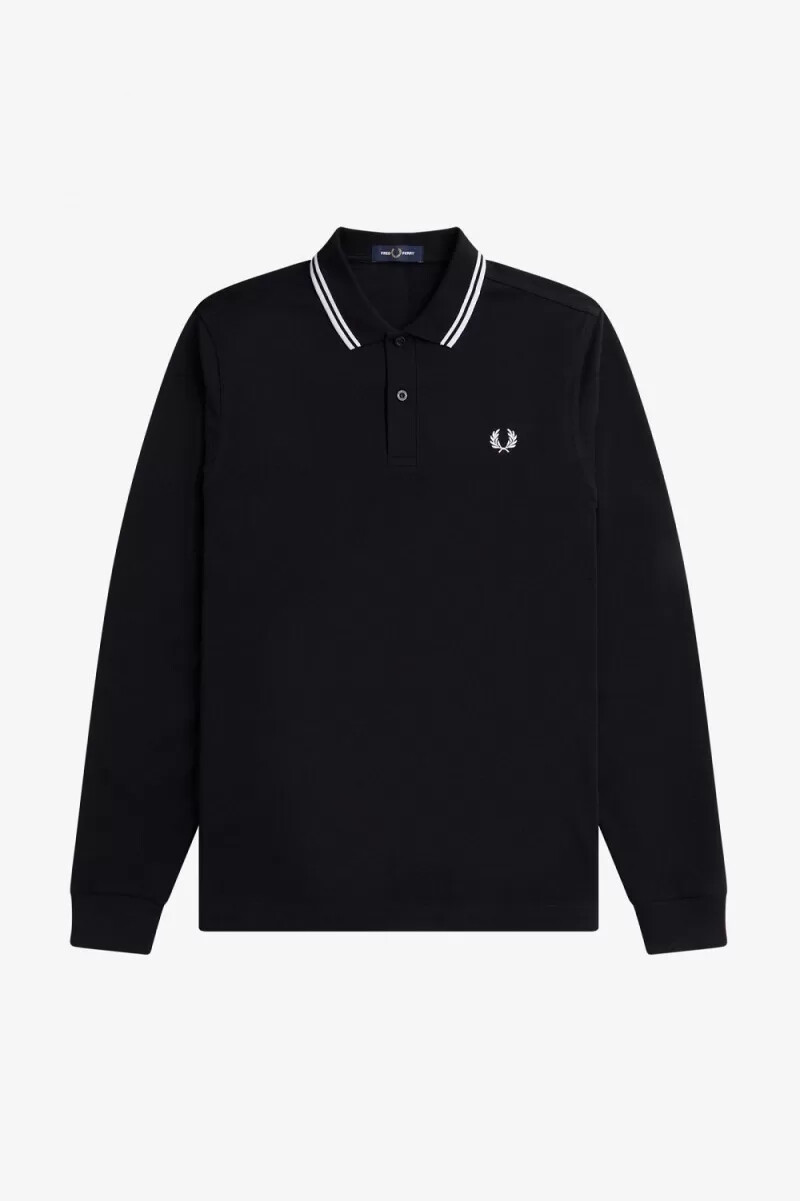 fred perry rave grafik langarm-herrenhemd schwarz