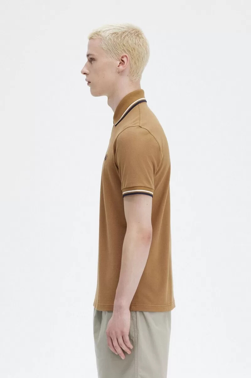 fred perry m12 herrenhemd dunkelbraun beige marineblau