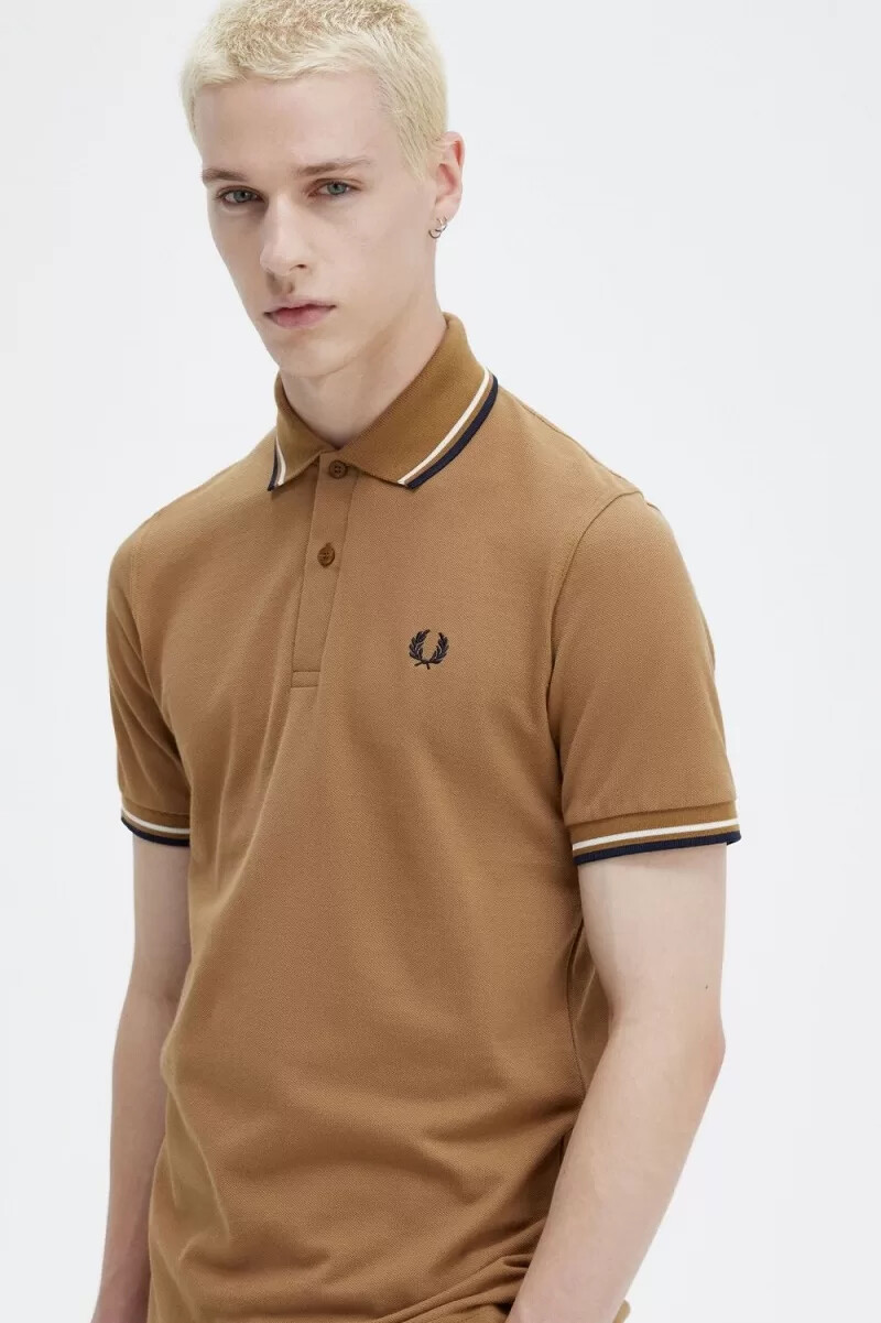 fred perry m12 herrenhemd dunkelbraun beige marineblau