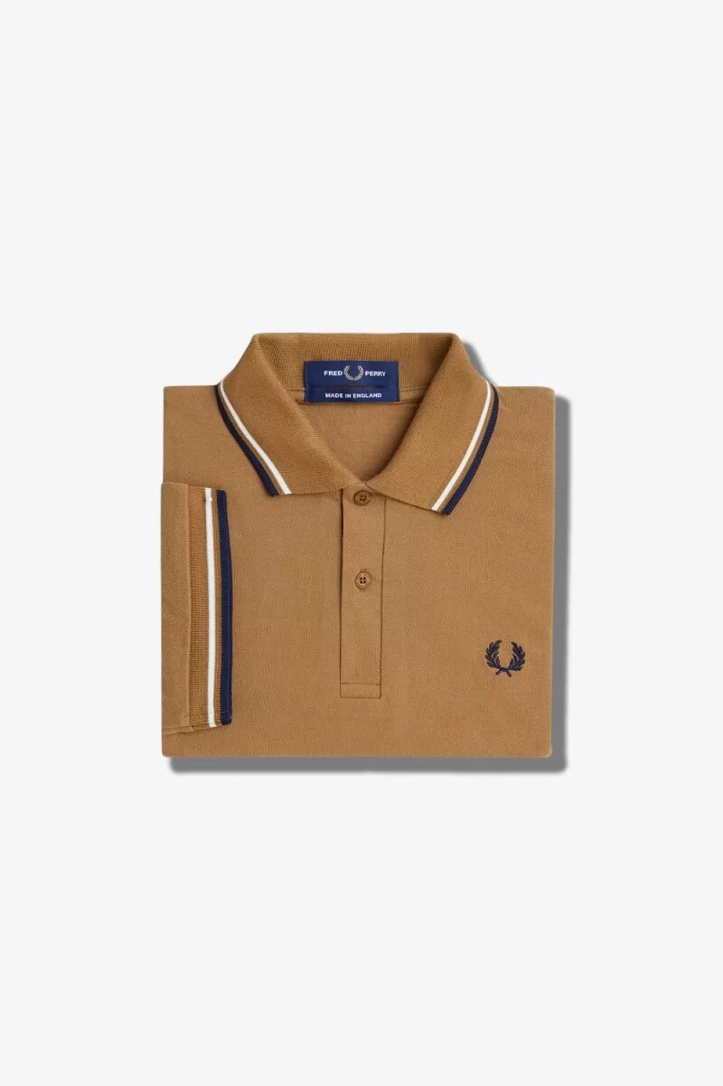fred perry m12 herrenhemd dunkelbraun beige marineblau