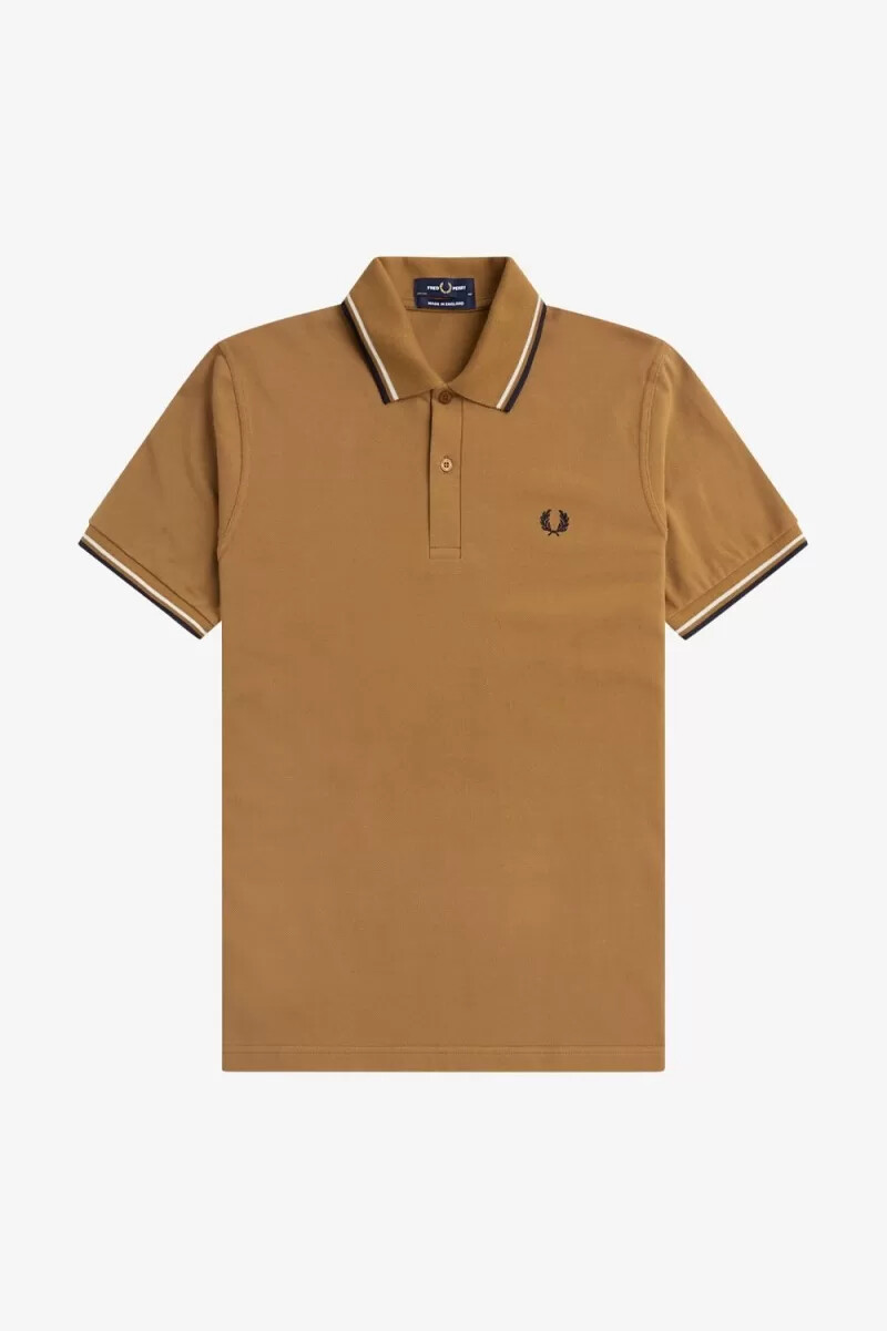 fred perry m12 herrenhemd dunkelbraun beige marineblau