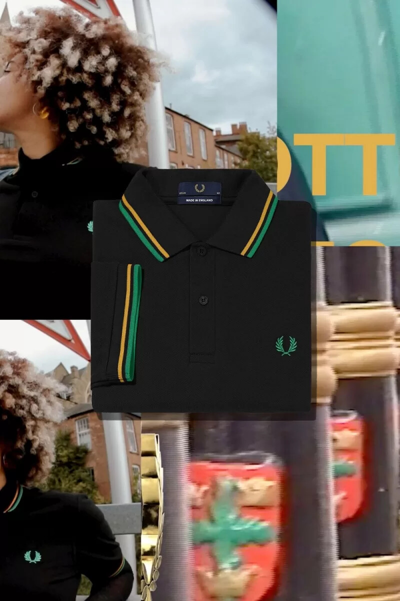 fred perry m12 herrenhemd schwarz nottingham gold waldgrün