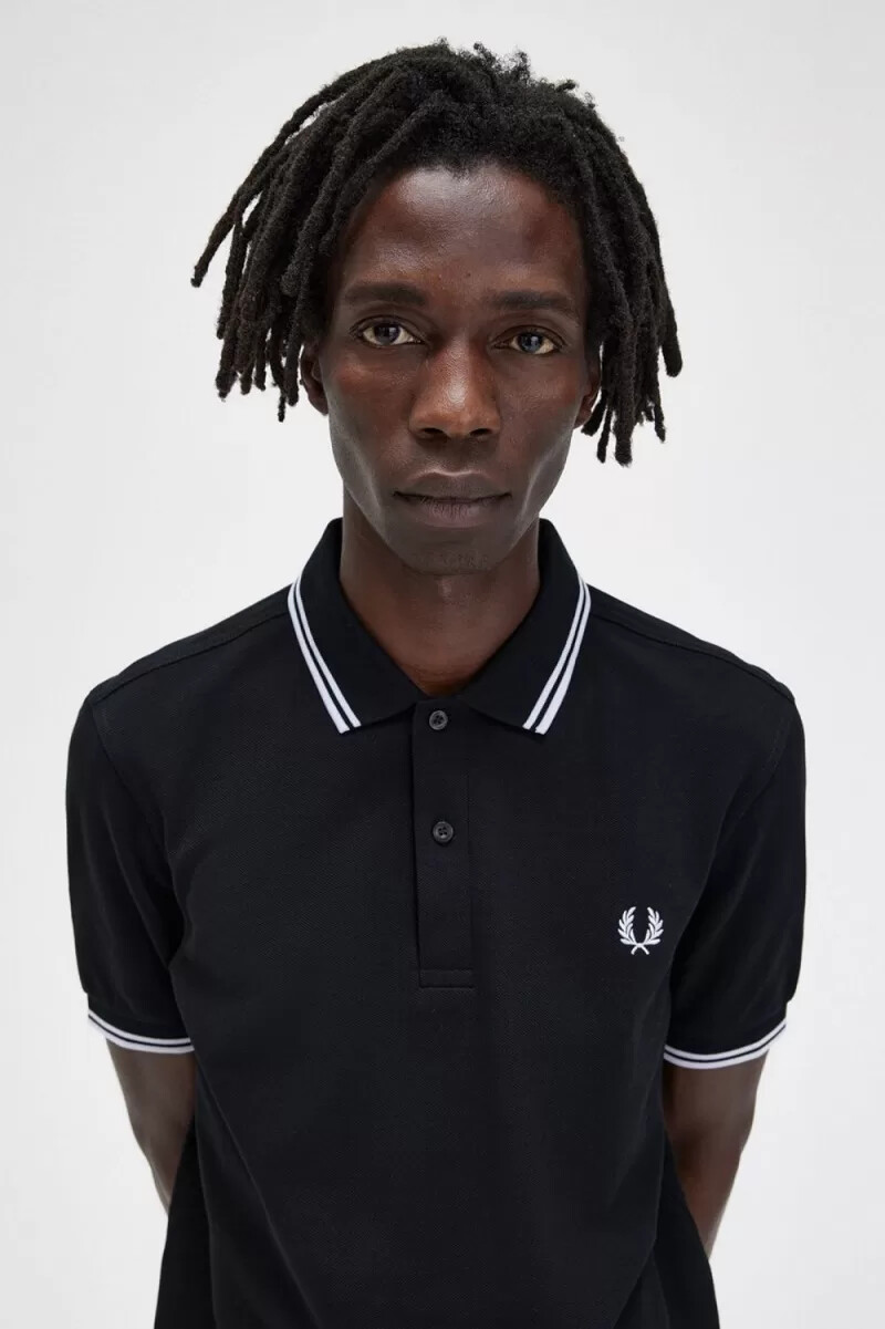 fred perry m3600 herrenhemd schwarz weiß