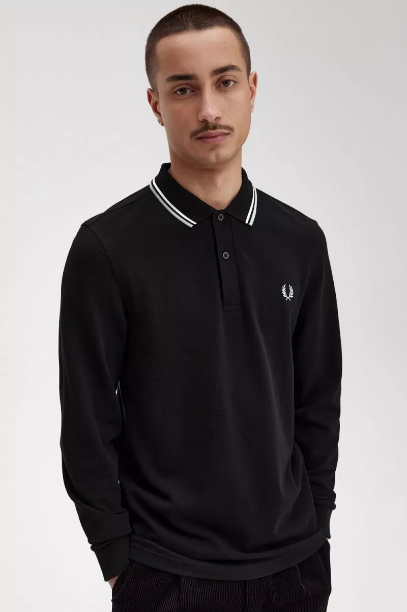 fred perry m3636 herrenhemd schwarz beige kalkstein