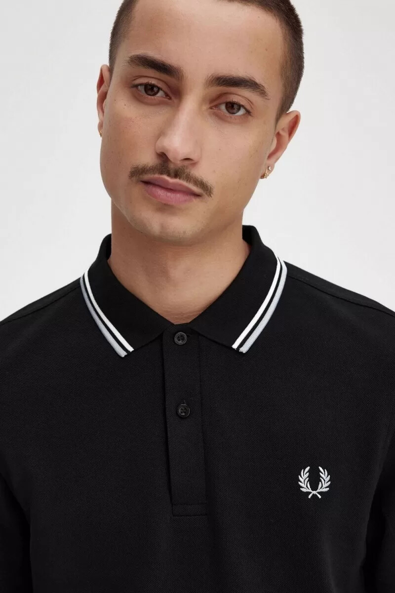 fred perry m3636 herrenhemd schwarz beige kalkstein