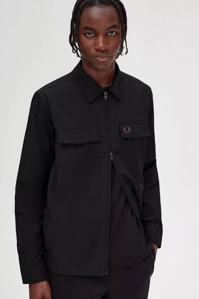 fred perry herrenhemd mit reißverschluss schwarz