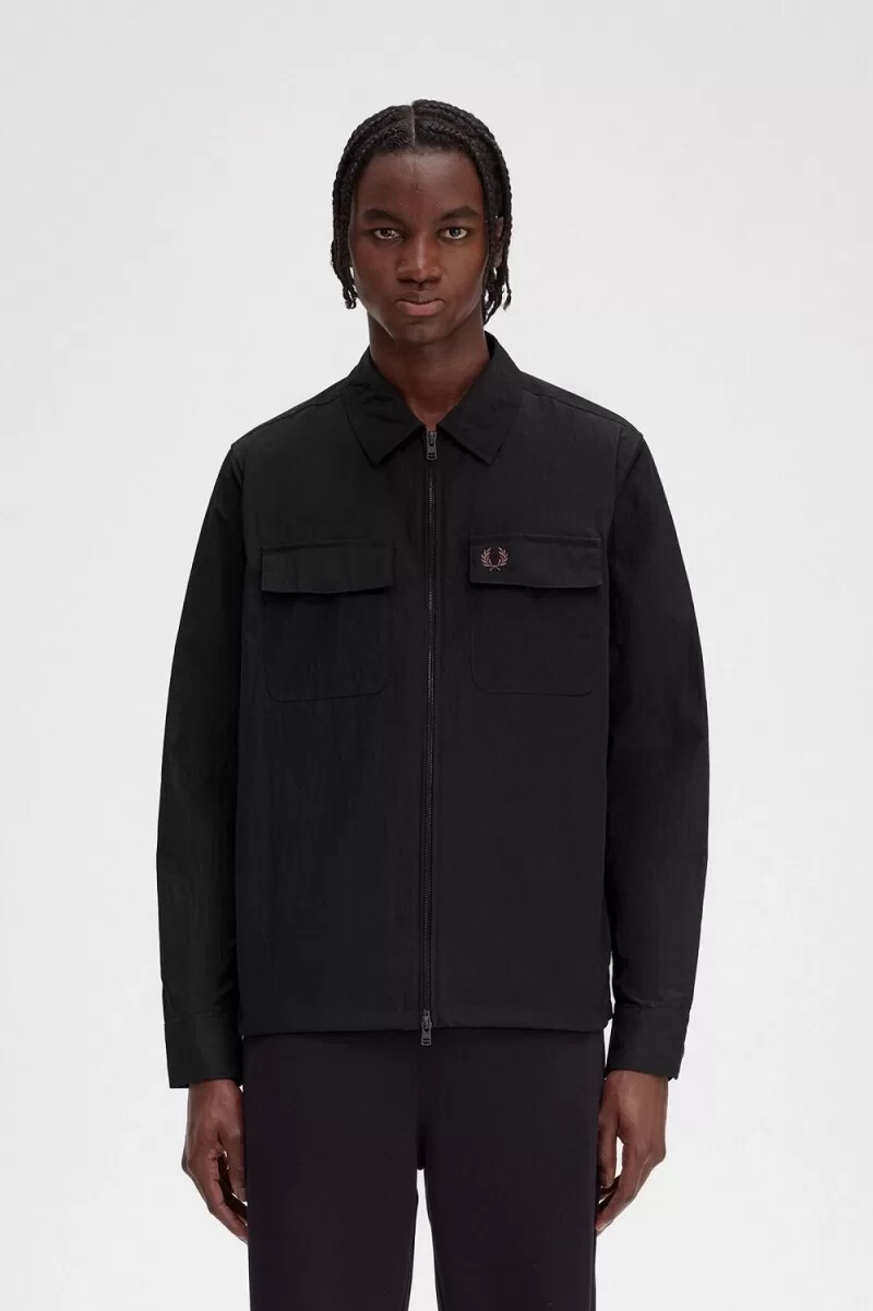 fred perry herrenhemd mit reißverschluss schwarz