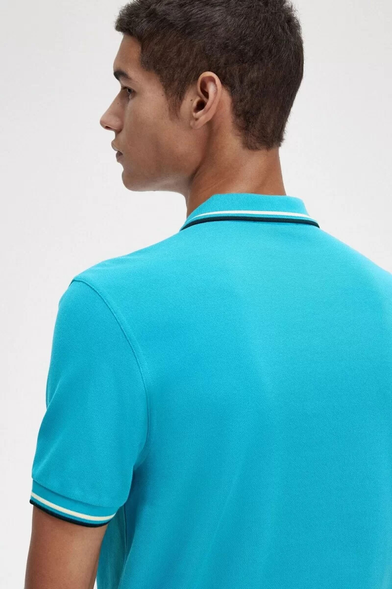fred perry m3600 herrenhemd cyberblau aqua creme schwarz