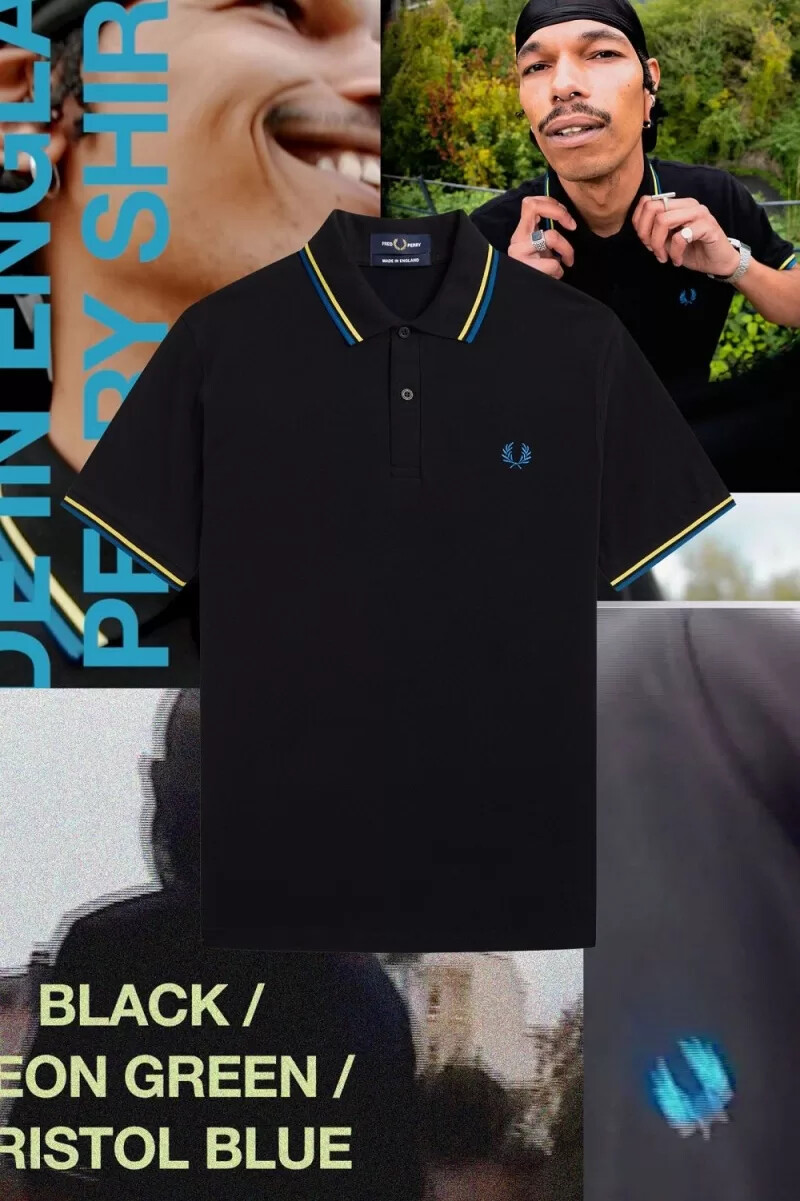fred perry m12 herrenhemd schwarz neongrün bristolblau