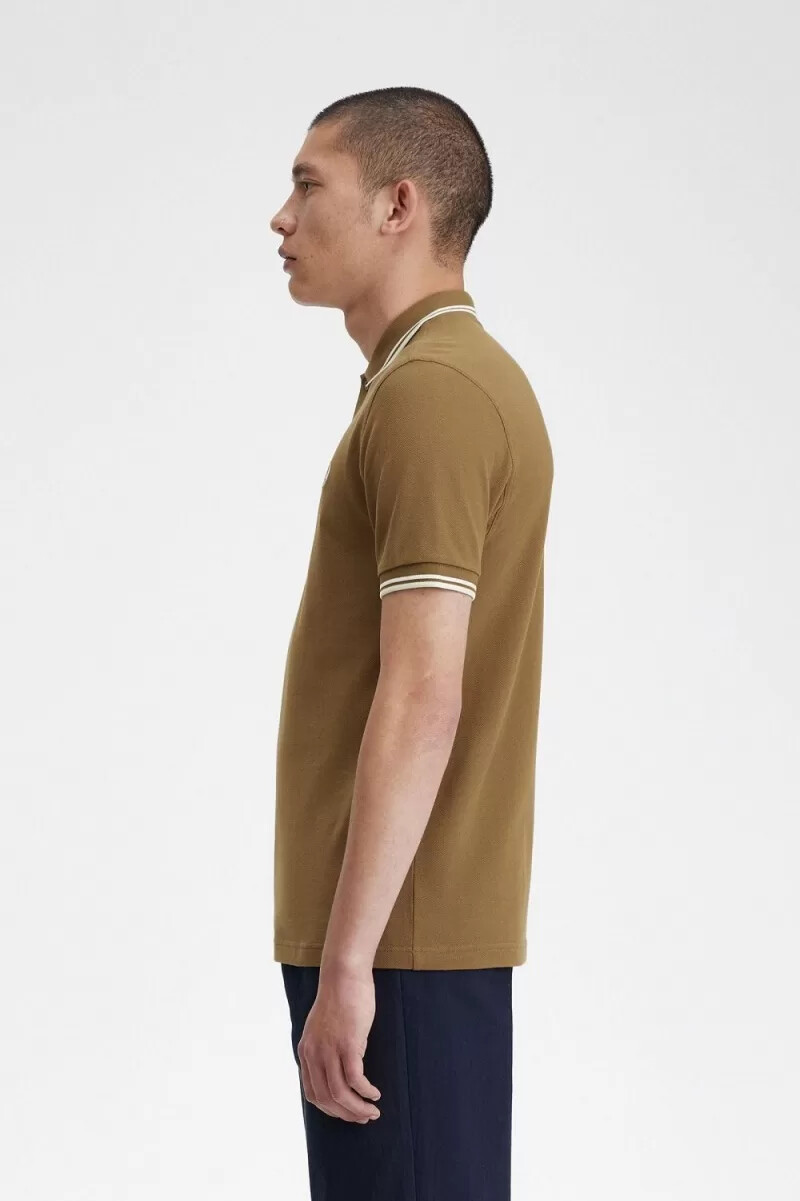 fred perry m3600 herrenhemd braun schneeweiß beige