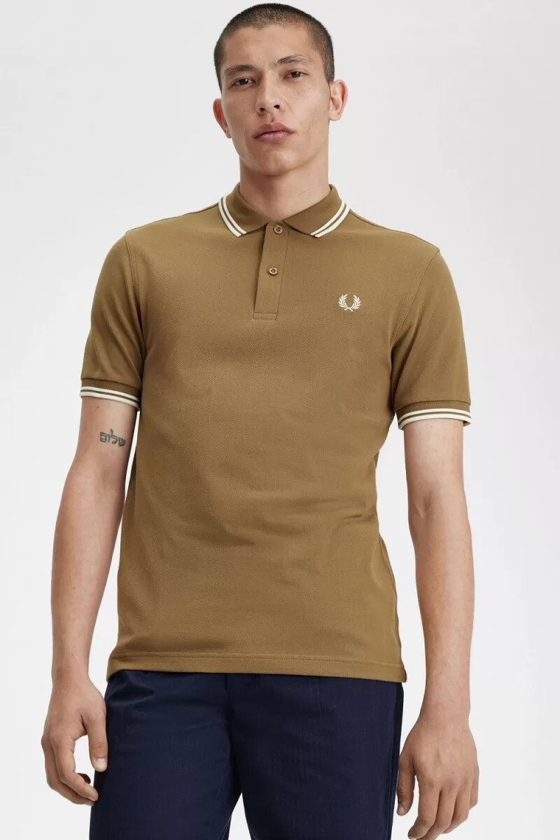 fred perry m3600 herrenhemd braun schneeweiß beige