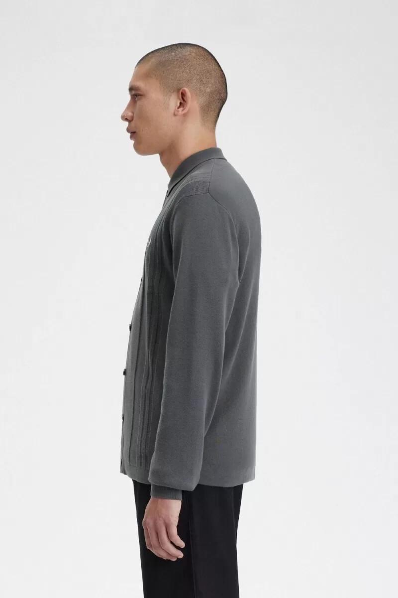 fred perry herrenhemd mit knopfleiste strickig feldgrün