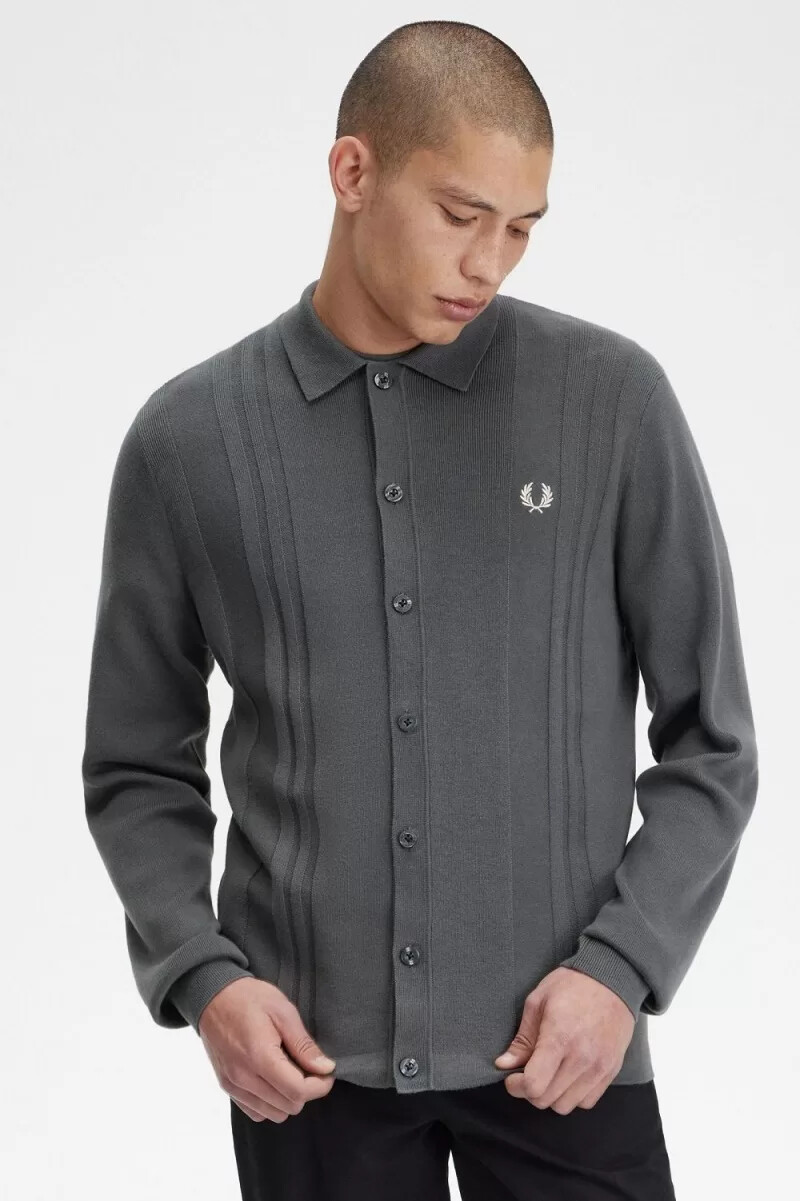 fred perry herrenhemd mit knopfleiste strickig feldgrün