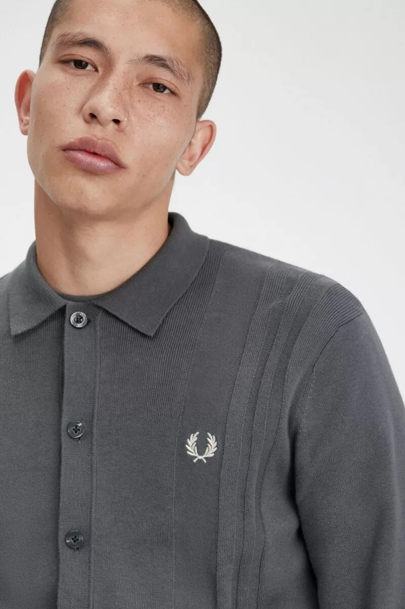 fred perry herrenhemd mit knopfleiste strickig feldgrün