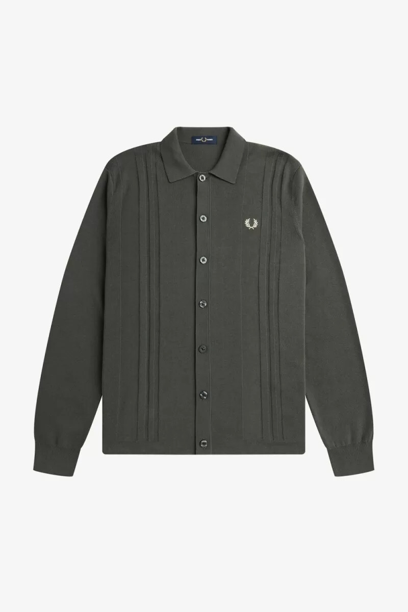 fred perry herrenhemd mit knopfleiste strickig feldgrün
