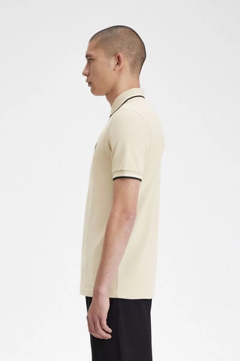 fred perry m3600 herrenhemd haferflockenbeige schwarz