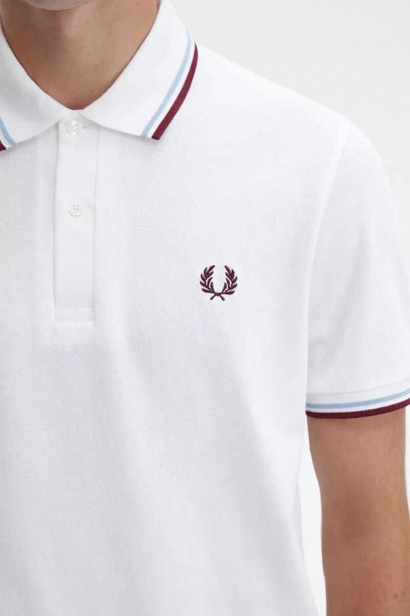 fred perry m12 herrenhemd weiß aqua kastanienbraun