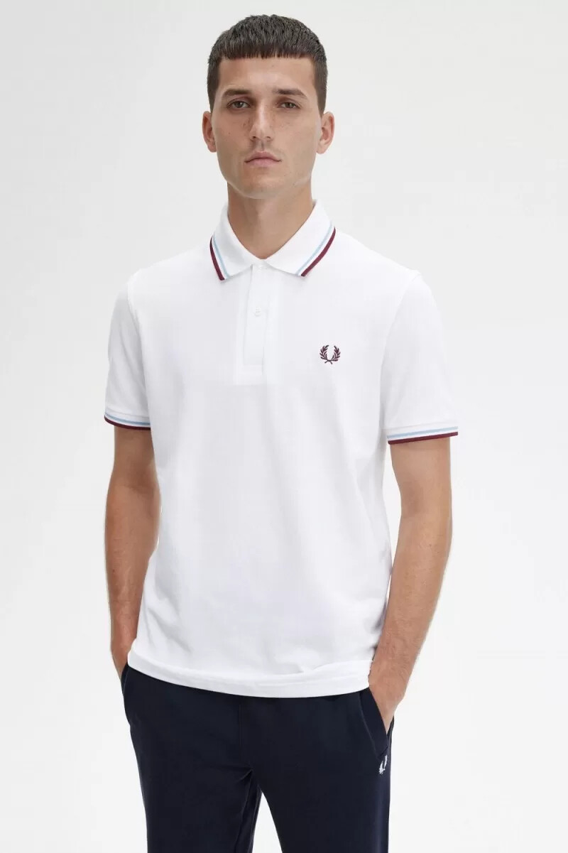 fred perry m12 herrenhemd weiß aqua kastanienbraun