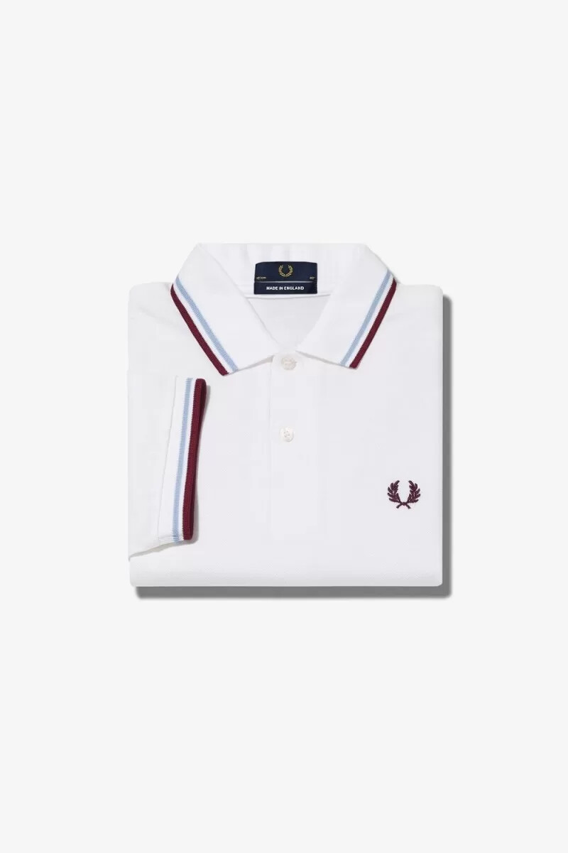 fred perry m12 herrenhemd weiß aqua kastanienbraun