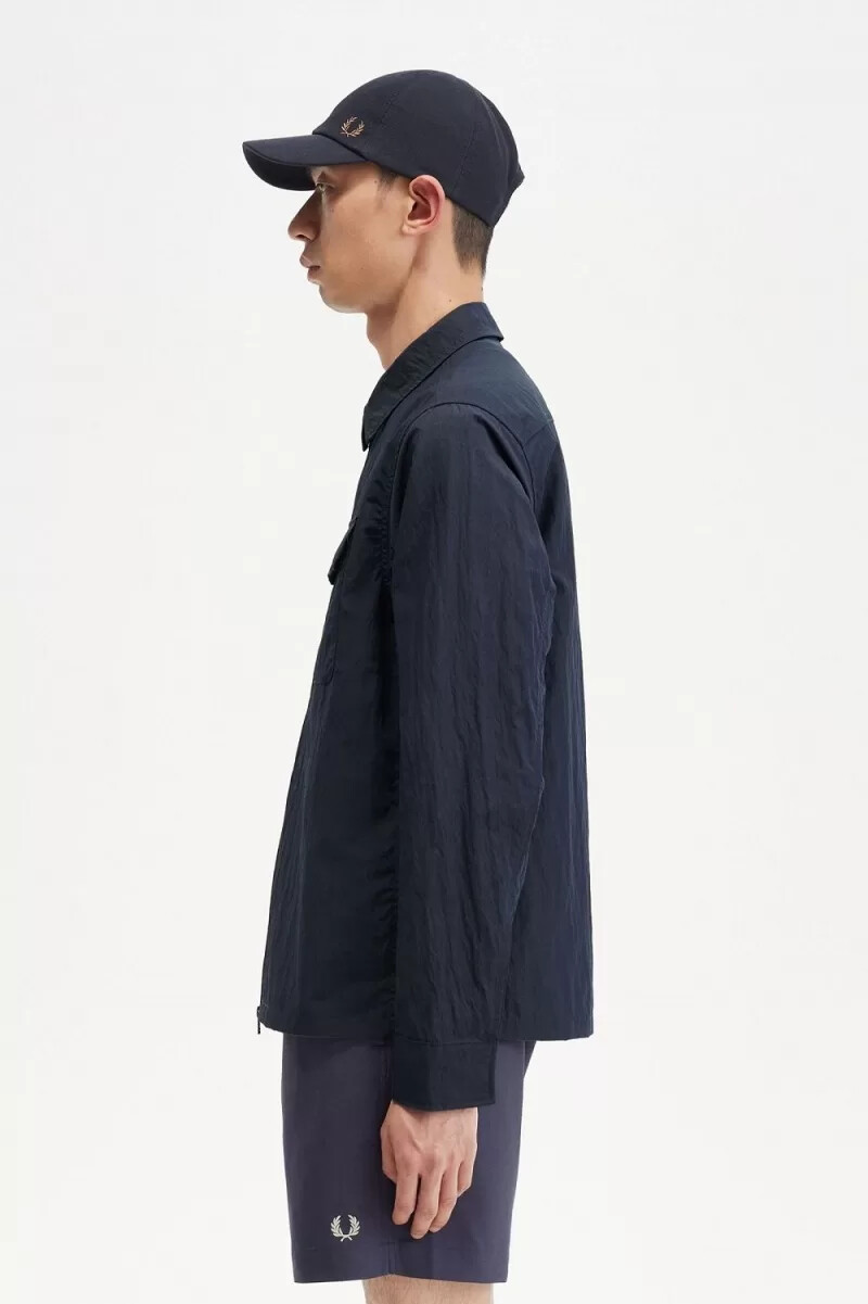 fred perry herrenhemd mit strukturierter oberfläche und reißverschluss marineblau